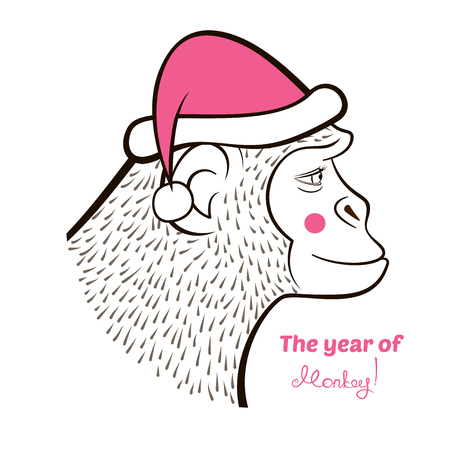 bonnet de pere noel carte de vacances avec une nouvelle année, dessin au crayon